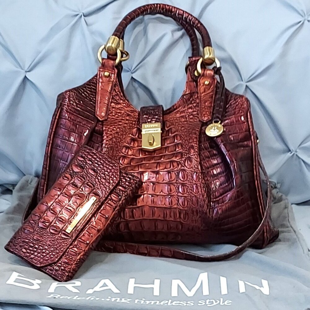 Brahmin Cranberry Metallic Melbourne Hobo Bag and Checkbook Wallet